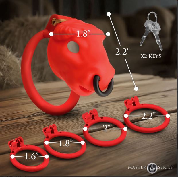 MASTER SERIES BULL CHASTITY CAGE RED - XRAH664RED