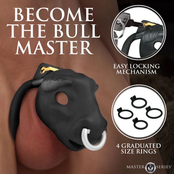 MASTER SERIES BULL CHASTITY CAGE BLACK - XRAH664BLK