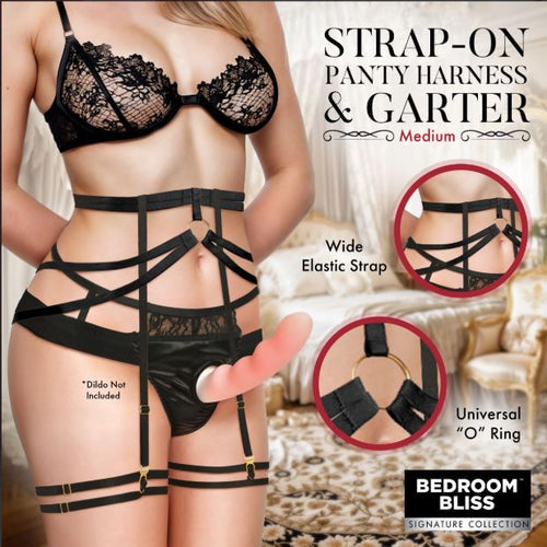 BEDROOM BLISS BELLE STRAP-ON HARNESS & GARTER LARGE - XRAH674L