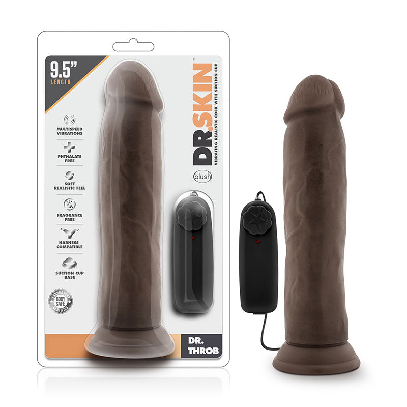 Blush Dr. Skin Dr. Throb Realistic 9.5 in. Vibrating Dildo with Suction Cup Brown