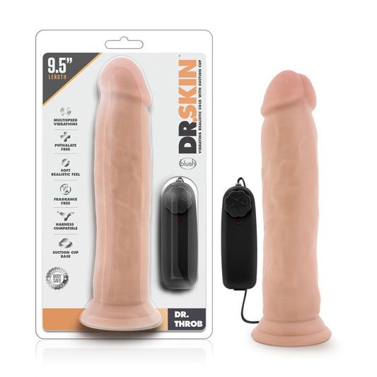 Blush Dr. Skin Dr. Throb Realistic 9.5 in. Vibrating Dildo with Suction Cup Beige