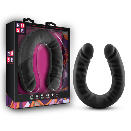 Blush Ruse Realistic 18 in. Silicone Slim Double Dildo Black