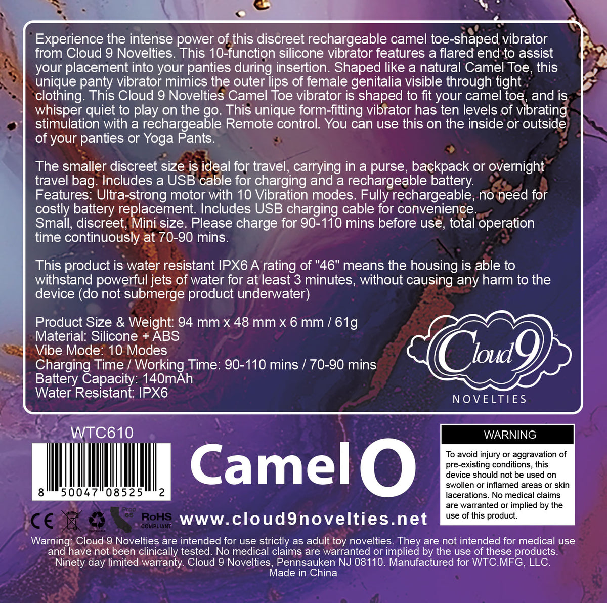 CLOUD 9 CAMEL TOE SHAPED VIBRATOR WITH REMOTE - WTC610