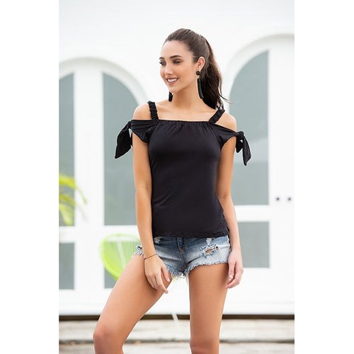 Off the shoulder top with sleeve ties.