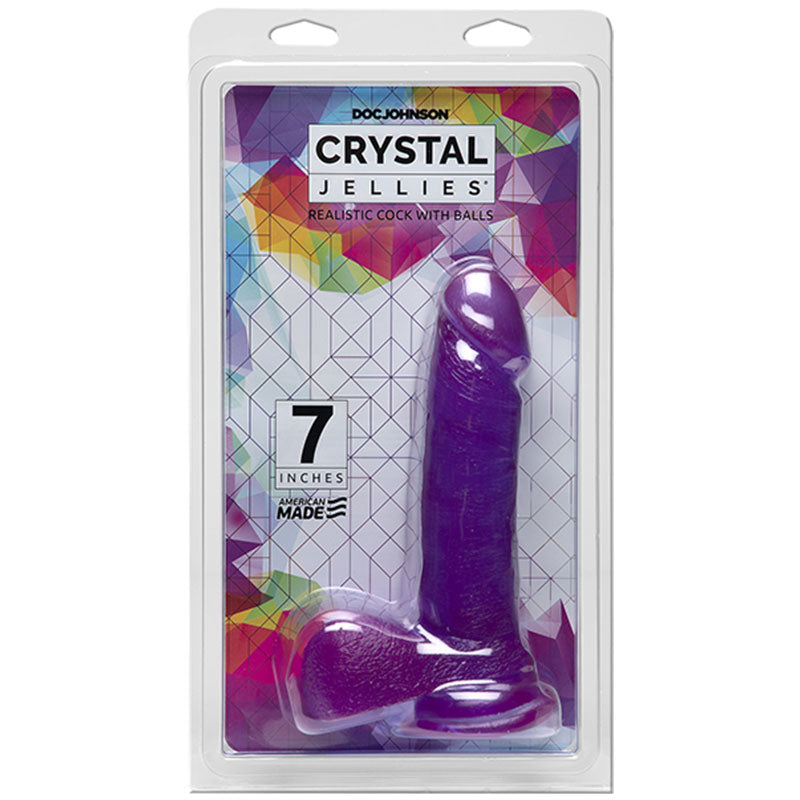 Crystal Jellies - 7in Realistic Cock w/Balls Purple