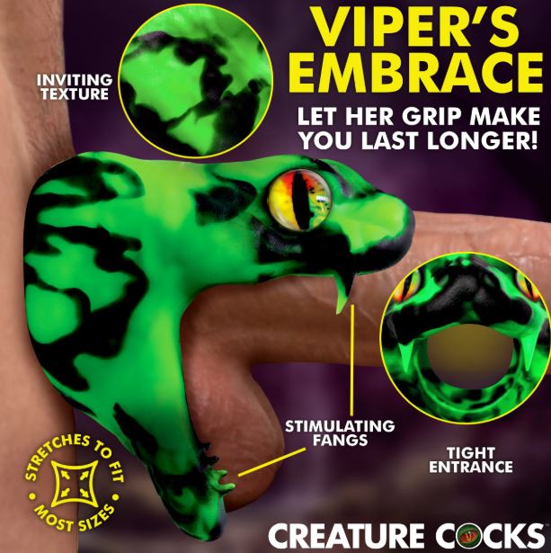 CREATURE COCK MASTER COBRA SILICONE COCK RING GREEN - XRAH699GRE