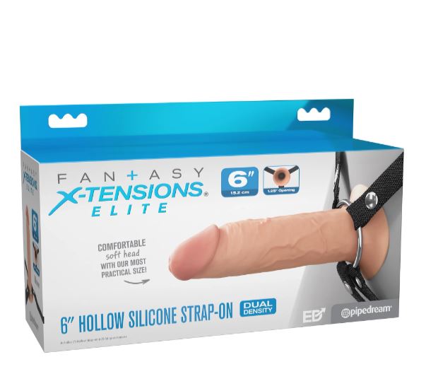 FANTASY X-TENSIONS ELITE 6IN SILICONE HOLLOW STRAP-ON DUAL DENSITY - LIGHT - PD415821