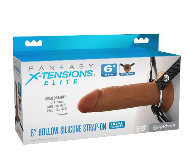 FANTASY X-TENSIONS ELITE 6IN SILICONE HOLLOW STRAP-ON DUAL DENSITY - BROWN - PD415829