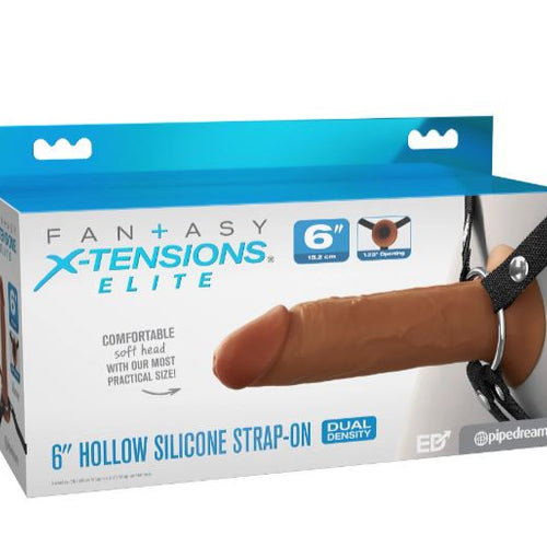 FANTASY X-TENSIONS ELITE 6IN SILICONE HOLLOW STRAP-ON DUAL DENSITY - BROWN - PD415829