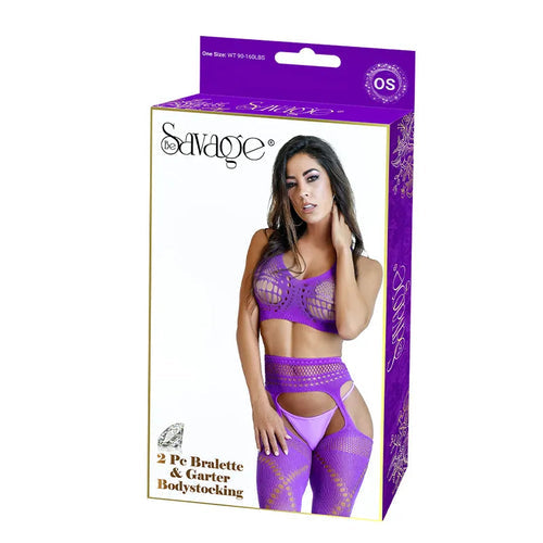 2PC BRALETTE & GARTERED BODYSTOCKING - PURPLE - SAVSS104PR
