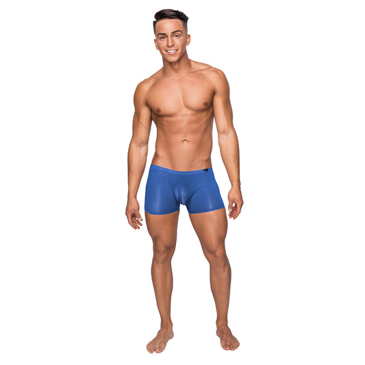 Male Power Seamless Sleek Short w. Sheer Pouch Blue Small