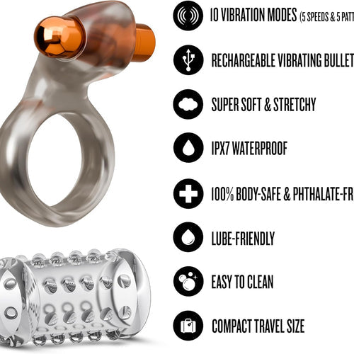 STAY HARD VIBRATING COCK RING SET W/SLEEVE - BN77919