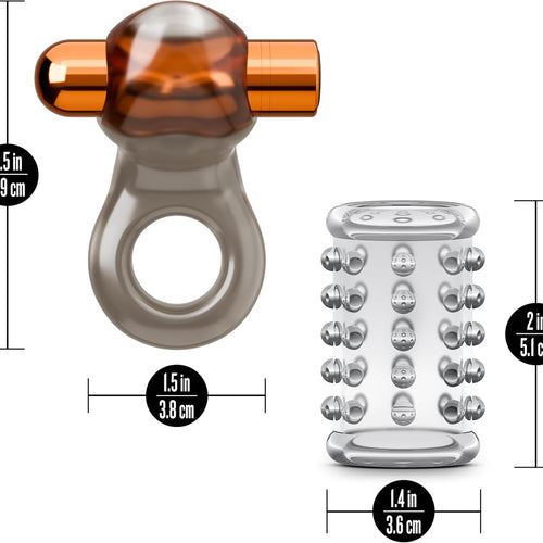 STAY HARD VIBRATING COCK RING SET W/SLEEVE - BN77919