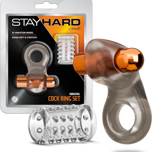 STAY HARD VIBRATING COCK RING SET W/SLEEVE - BN77919