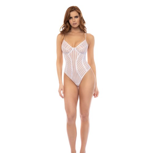 This striped mesh bodysuit will create a flattering optical illusion with your figure. Enh