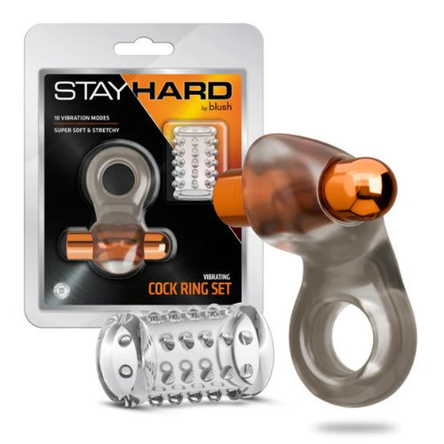 STAY HARD VIBRATING COCK RING SET W/SLEEVE - BN73409