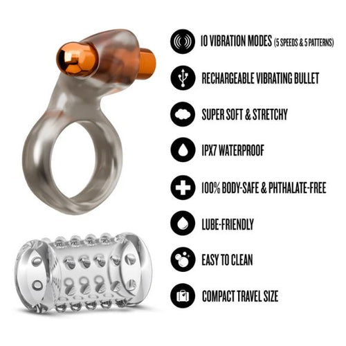 STAY HARD VIBRATING COCK RING SET W/SLEEVE - BN73409