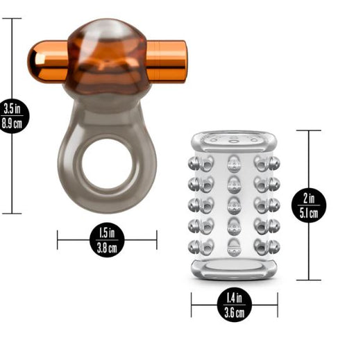 STAY HARD VIBRATING COCK RING SET W/SLEEVE - BN73409
