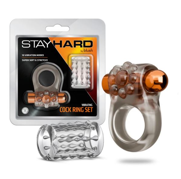 STAY HARD VIBRATING COCK RING SET W/SLEEVE MULTI - BN74129