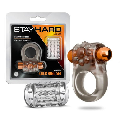 STAY HARD VIBRATING COCK RING SET W/SLEEVE MULTI - BN74129