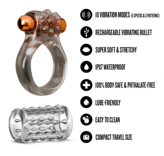 STAY HARD VIBRATING COCK RING SET W/SLEEVE MULTI - BN74129