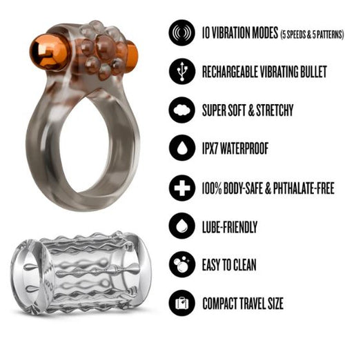 STAY HARD VIBRATING COCK RING SET W/SLEEVE MULTI - BN74129