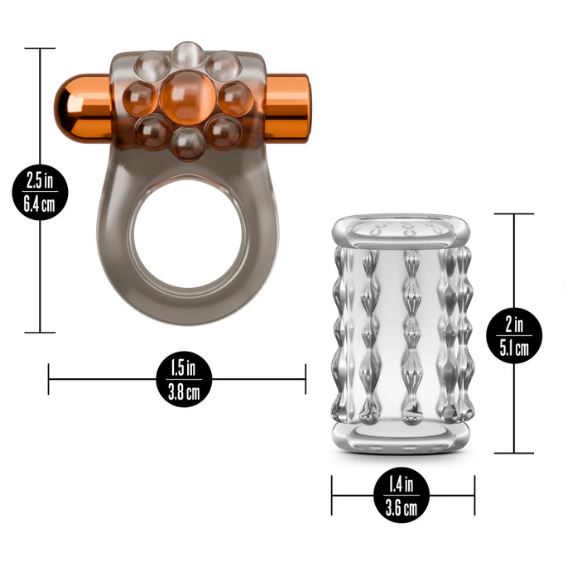 STAY HARD VIBRATING COCK RING SET W/SLEEVE MULTI - BN74129