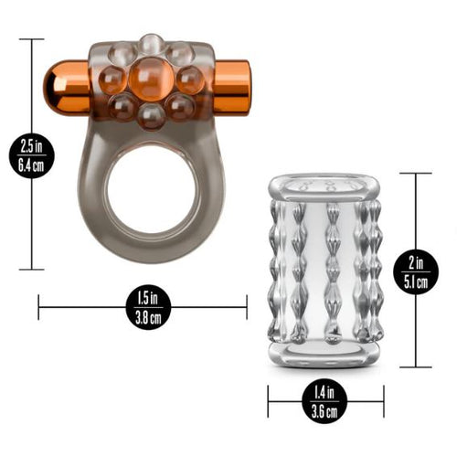STAY HARD VIBRATING COCK RING SET W/SLEEVE MULTI - BN74129