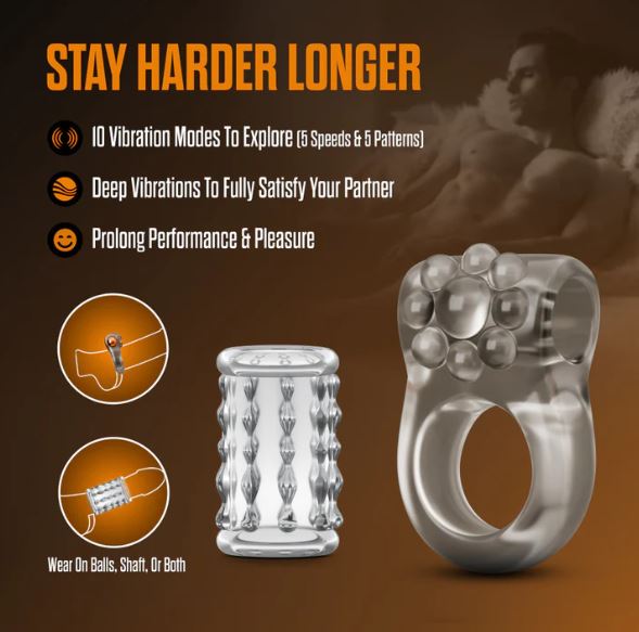 STAY HARD VIBRATING COCK RING SET W/SLEEVE MULTI - BN74129