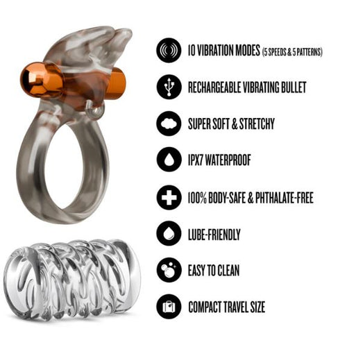 STAY HARD VIBRATING COCK RING SET W/SLEEVE - BN74209