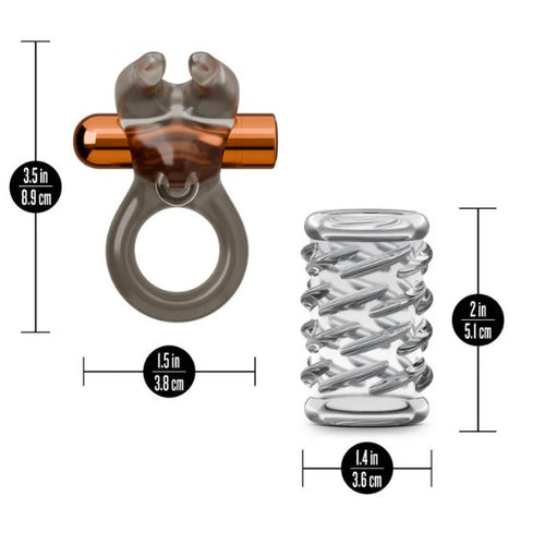 STAY HARD VIBRATING COCK RING SET W/SLEEVE - BN74209
