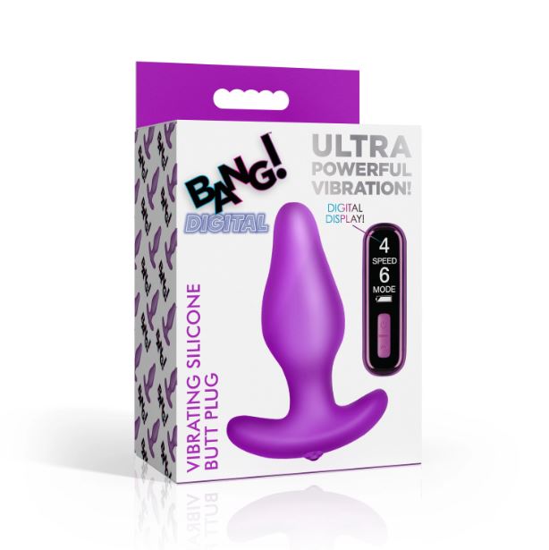 VIBRATING SILICONE BUTT PLUG W/DIGITAL REMOTE - XRAH744
