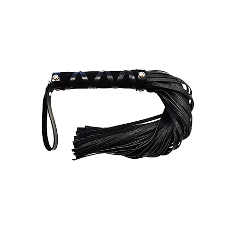 Short Leather Flogger with Studded Handle - BLACK