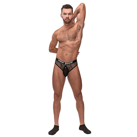 Male Power Cock Pit Net Cock Ring Thong Blk SM