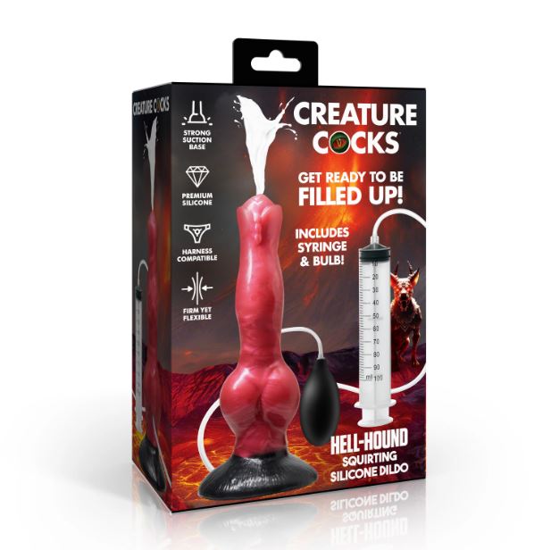 CREATURE COCK HELL HOUND SQUIRTING SILICONE DILDO - XRAH760