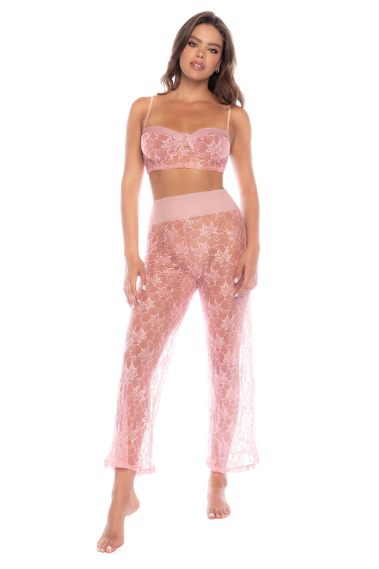 A sophisticated two-piece set in a floral lace. Includes top with adjustable str