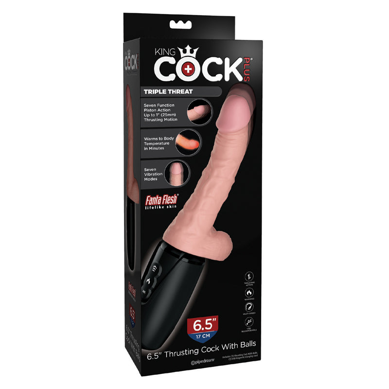 Pipedream King Cock Plus. Thrusting Cock With Balls Rechargeable Realistic Vibrator