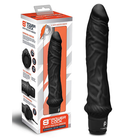 Powercock 8 in. Girthy Realistic Vibrator Rechargeable Silicone Vibrating Dildo