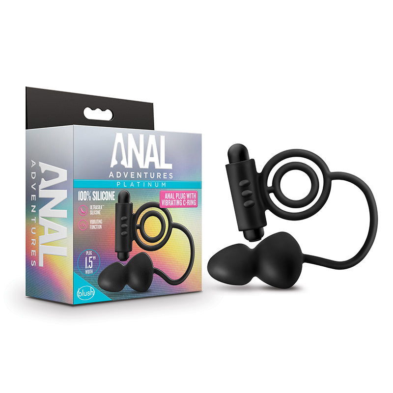 Blush Anal Adventures?áPlatinum Silicone Anal Plug with Vibrating C-Ring Black