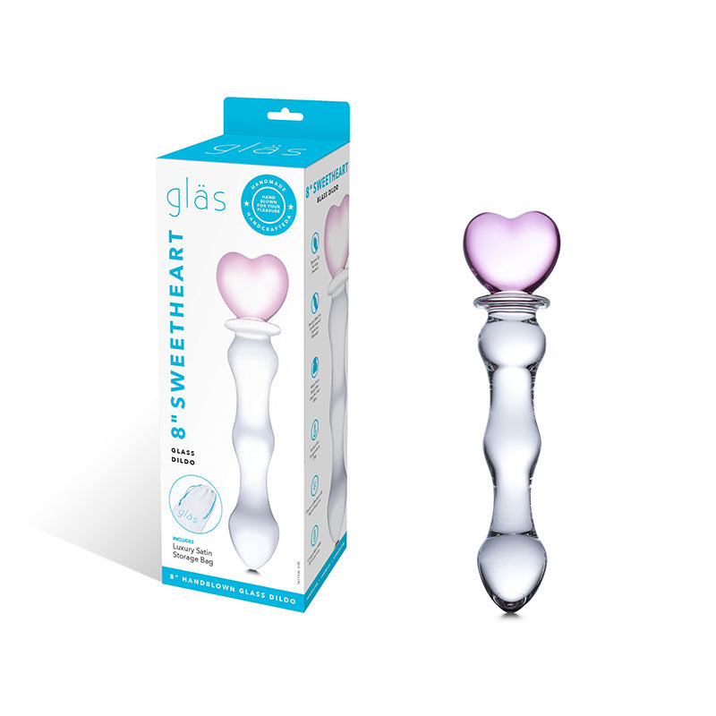 Glas 8 in. Sweetheart Glass Dildo with Pink Heart-Shaped Handle