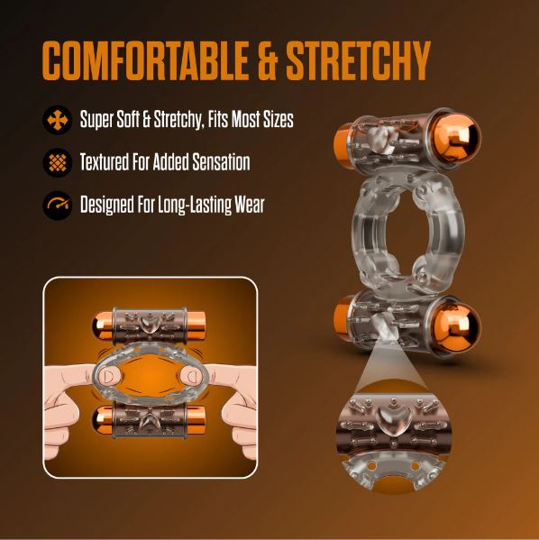 STAY HARD VIBRATING COCK RING SET W/SLEEVE AND 2 BULLETS - BN77509