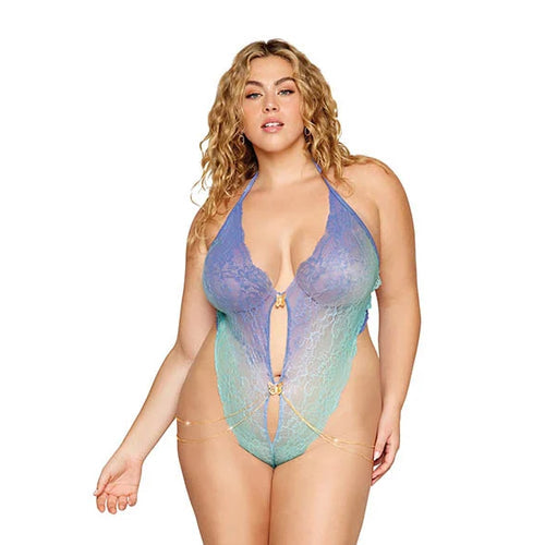OMBRE STRETCH LACE TEDDY W/ BUTTERFLY CHARMS LAVENDER HAZE /SEAFOAM OSQ - DG13405LVSFX