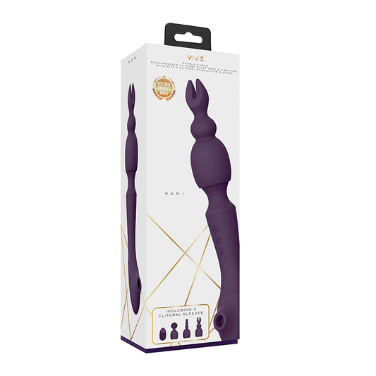 VIVE NAMI RECHARGEABLE DUAL-ENDED PULSE WAVE & VIBRATING SILICONE WAND WITH INTERCHANGEABLE SLEEVES