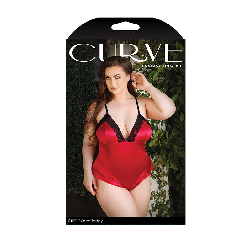 Fantasy Lingerie Curve Cleo Skirted Teddy With Lace Trim & Snap Closure Red