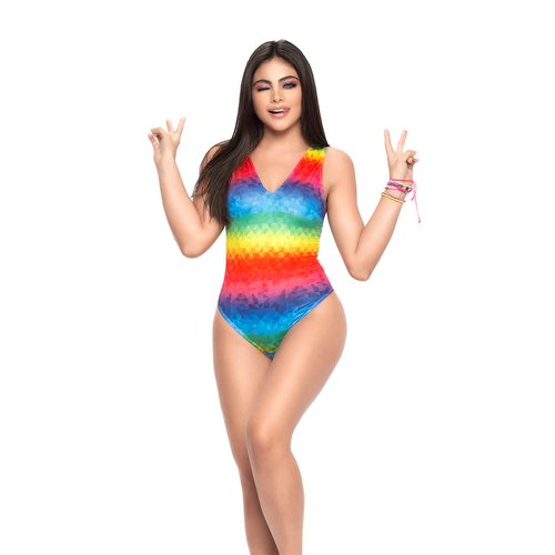 A basic silhouette with an eccentric print and adjustable straps. Medium coverag