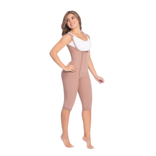 Body Garment Below Knee Braless Side Zipper. Open bust shapewear which allows you to conti