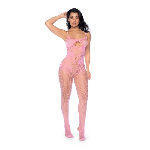 Drive your lover wild with lust in this floral fishnet bodystocking set featurin