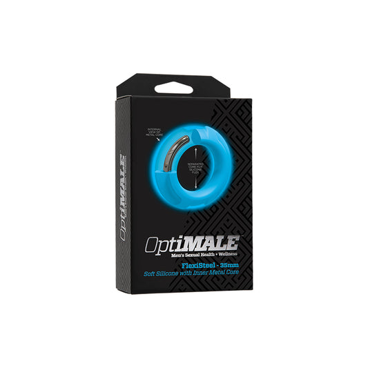 OptiMALE FlexiSteel Silicone, Metal Core Cock Ring 35 mm Blue - Pinkfoxxx