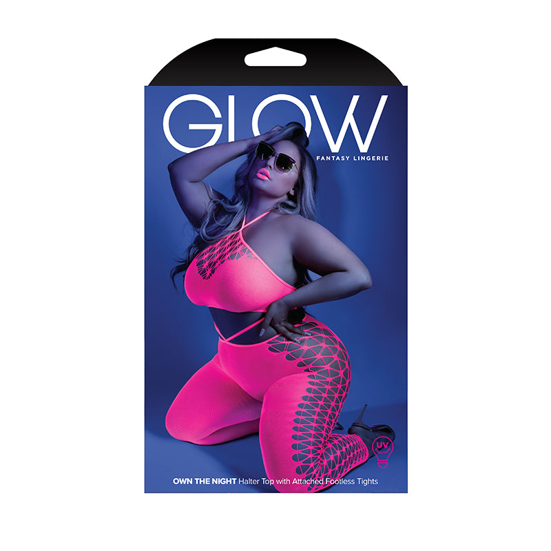 Fantasy Lingerie Glow Own The Night Cropped Cut-Out Halter Bodystocking Neon Pink