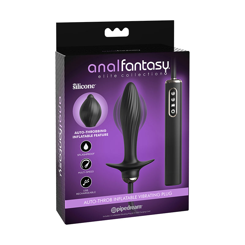 Pipedream Anal Fantasy Elite Collection Rechargeable Silicone Auto-Throb Inflatable Vibrating Plug Black